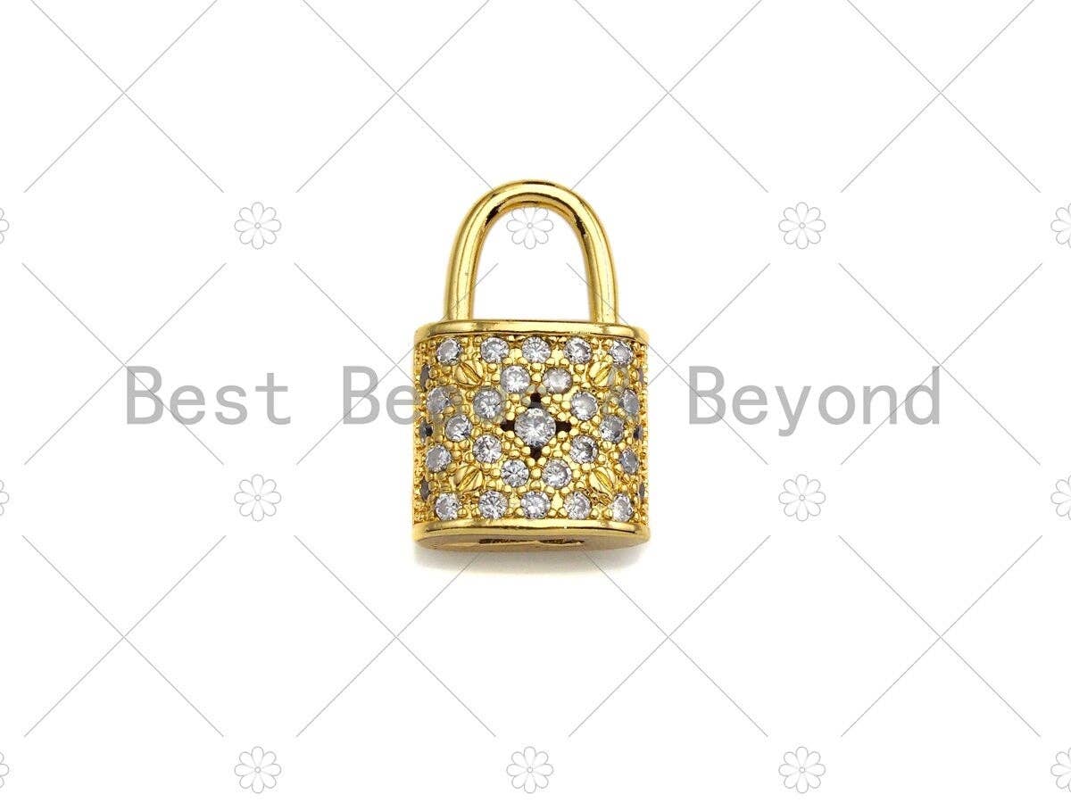 18K Gold Micro CZ Pave Lock Pendant, Gold Lock Charm,  Padlock Beads, Jewelry Findings, 12x18mm, sku#LK46