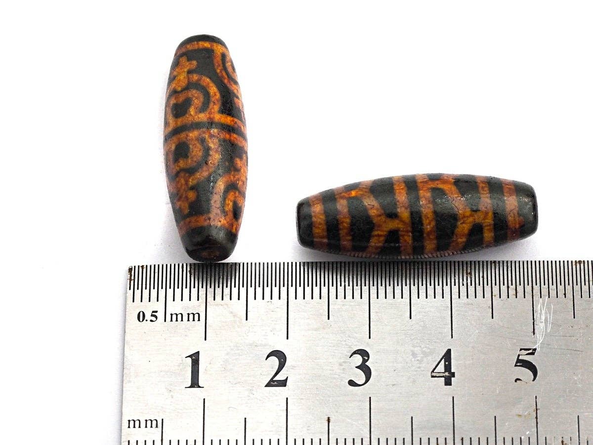 Natural Tibetan Agate Long Oval Shape Beads, Black Brown Dzi beads, Barrel Agate Beads, 10x30mm, sku#U564