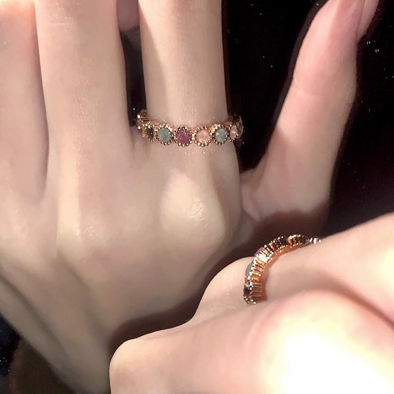 Rainbow Bead Ring For Women, Niche Design, Adjustable Opening Sweet  Cool Gentle Style Jewelry, High-End Finger Ring