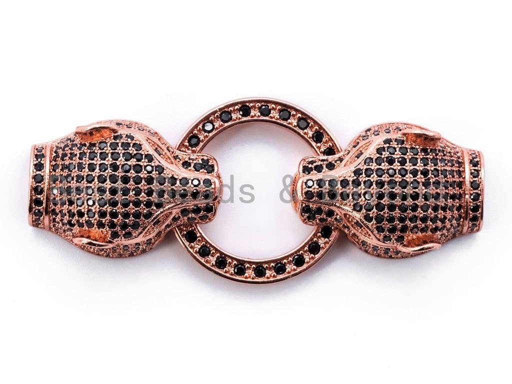CZ Micro Pave Panther Head Clasp, Black CZ Pave Animal Beads, 50mm, sku#K55