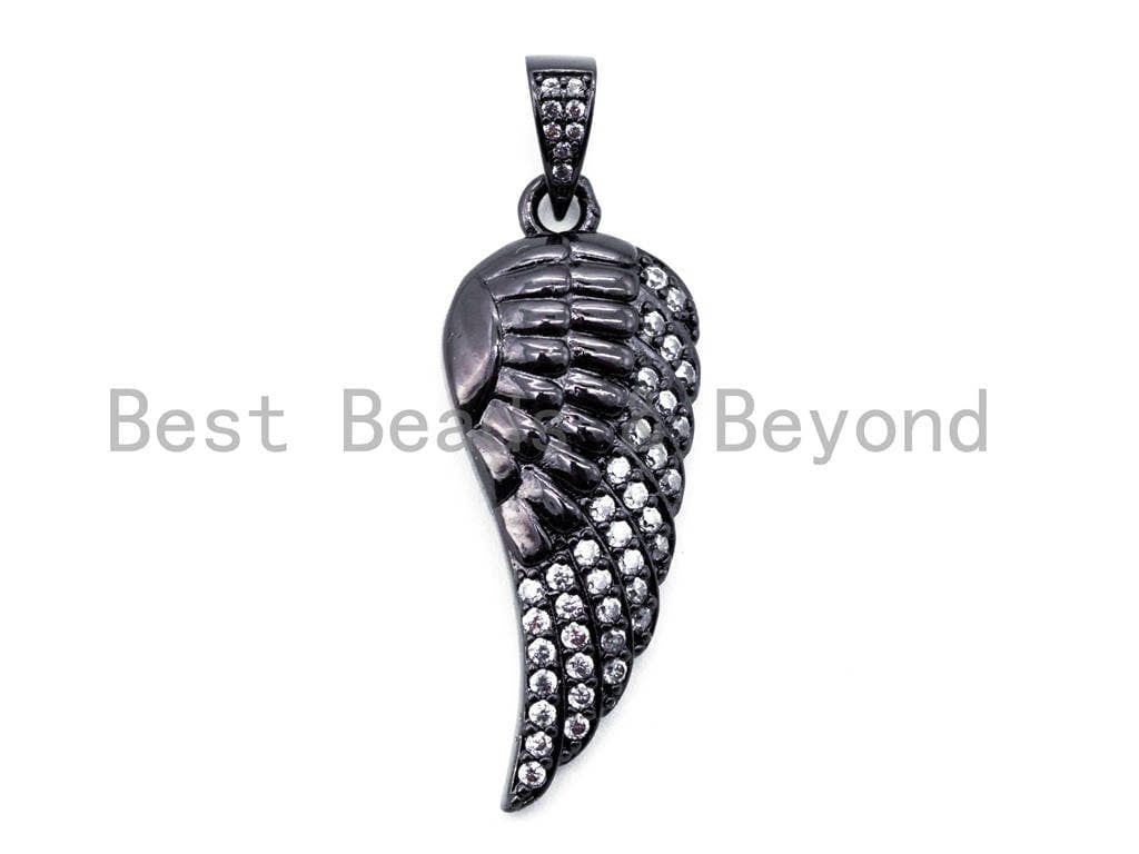 CZ Micro Pave Angel Wing Pendant/Charm, CZ Wing Charm, Silver/Gold/Rose Gold/Gunmental Color, 14x34mm, SKU#F302