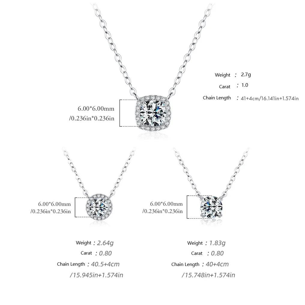 Geometric D-Color VVS1 Moissanite Pendant Necklace in Sterling Silver – Delicate Clavicle Chain for Everyday Elegance