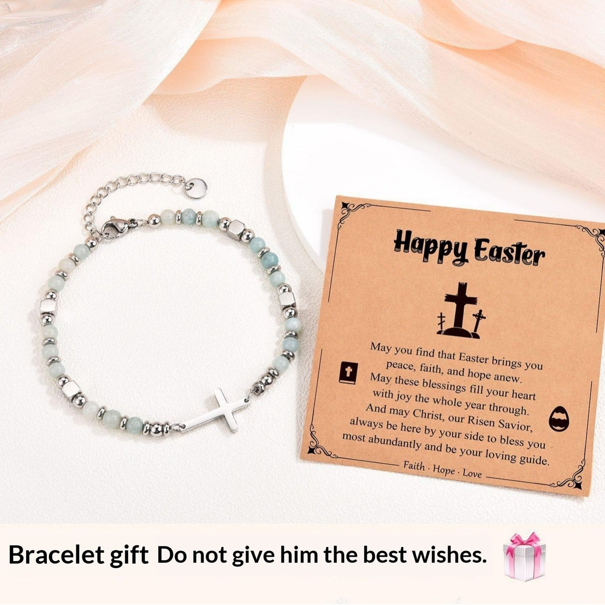 Natural Stainless Steel Cross Beaded Bracelet Card