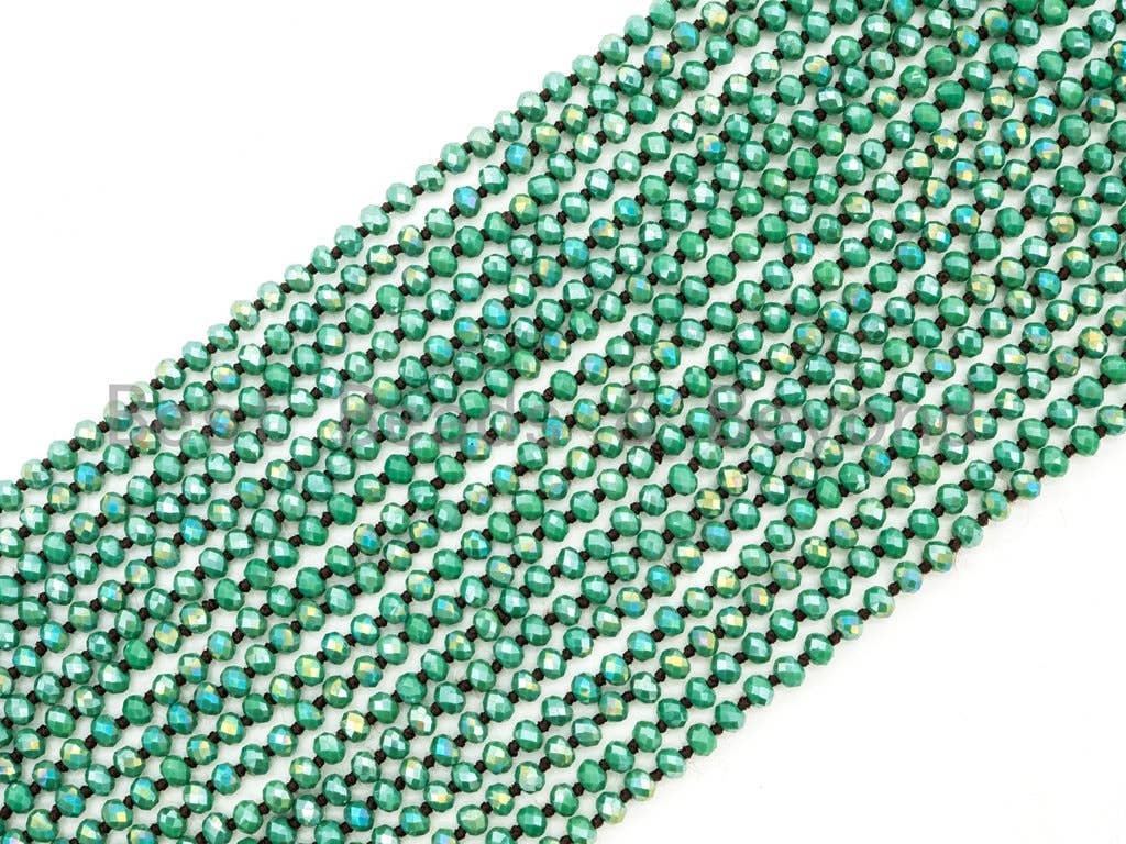 60 EXTRA Long Hand Knotted Tear Green Color Crystal Necklace, Double Wrap Necklace, Green 2x4mm Rondelle Faceted Crystal Beads,SKU#D22