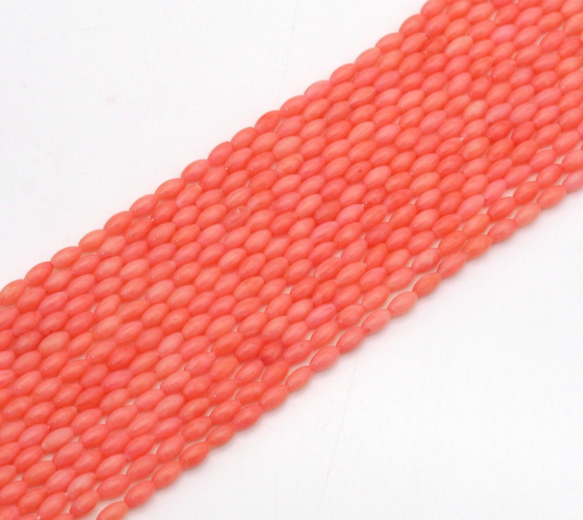 Pink Coral Smooth Rice Shape Beads, Sku#U1482