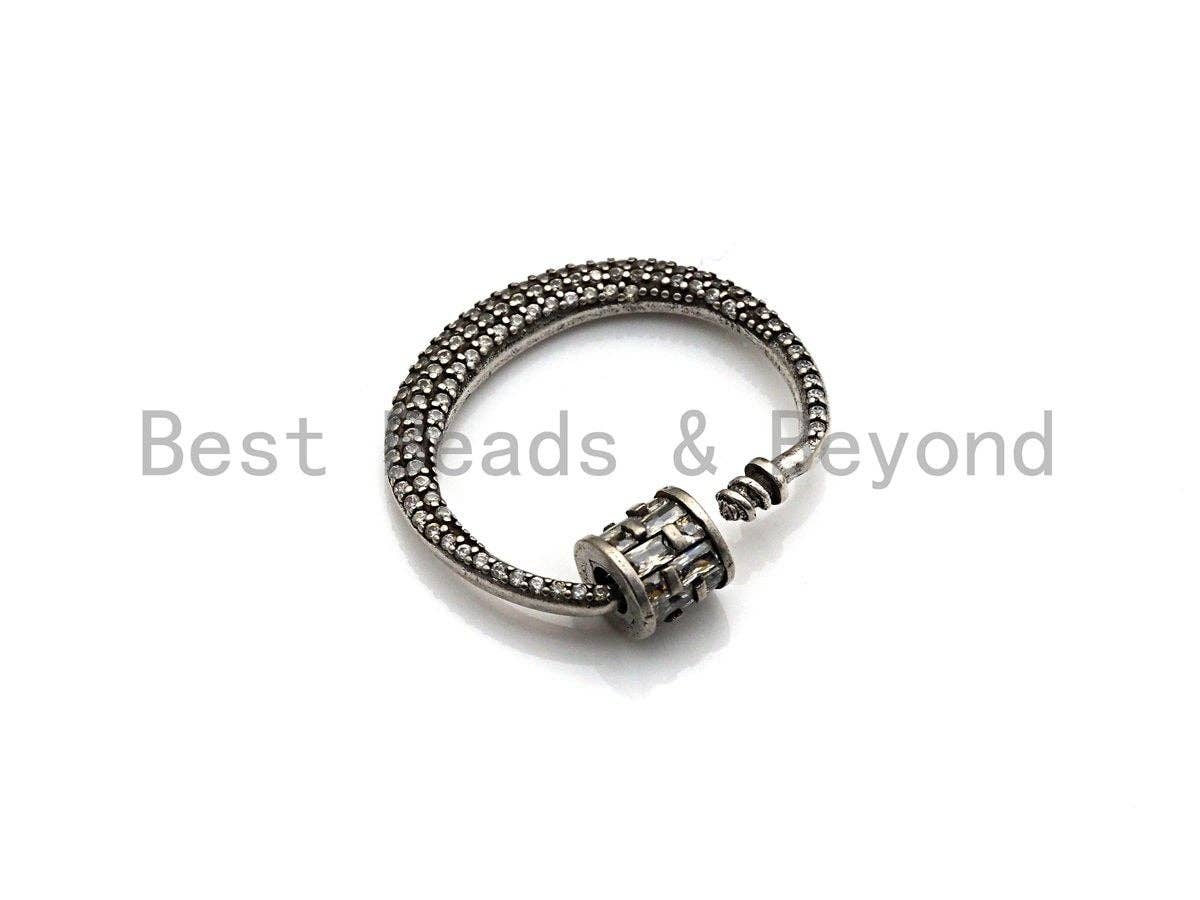 Fully Clear CZ Micro pave Crescent D Shape Clasp, CZ Pave D Clasp, Antique Silver Carabiner Clasp, 24x25mm, sku#H182