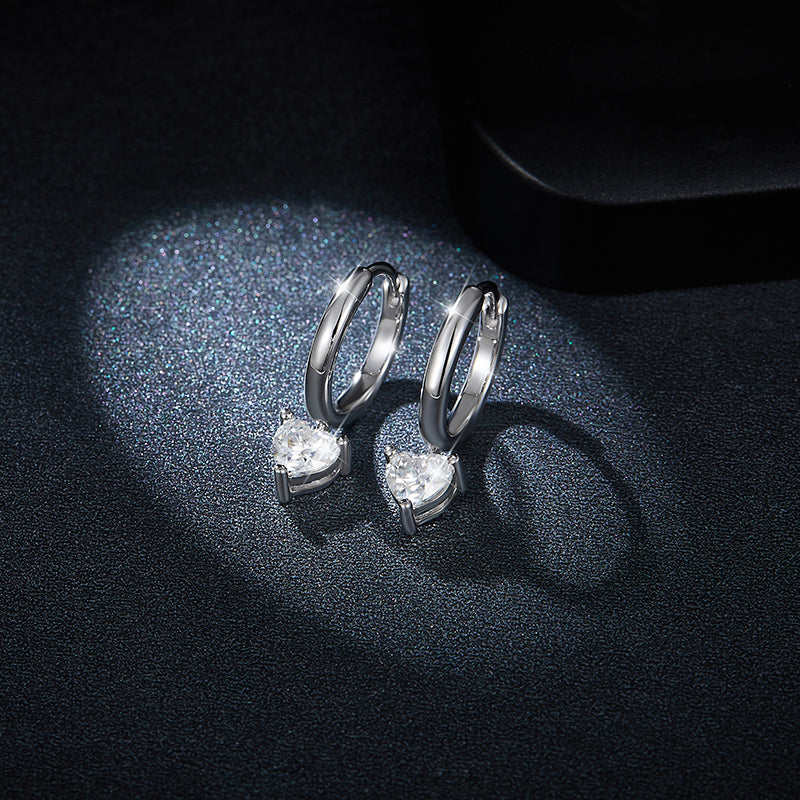 S925 Sterling Silver 5x5mm Heart Shaped Moissanite Hoop Earrings  Platinum Plated Dangle Earrings With GRA Certificate Romantic Jewelry Gift Box Set For Women