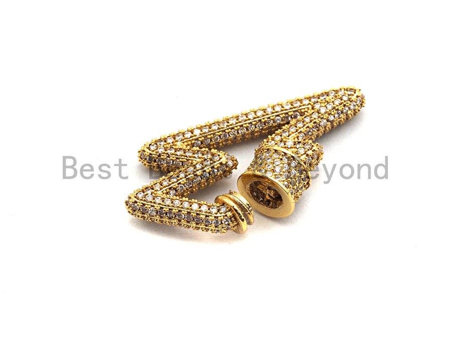 Fully CZ Micro pave Lightning Bolt Clasp, CZ Pave Lock, Gold/Silver/Rose Gold/Gunmetal Carabiner Clasp, 19x31mm, sku#H151