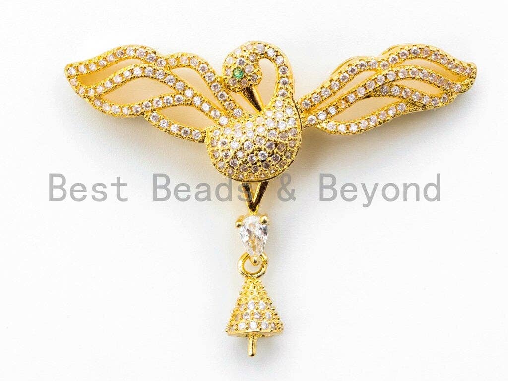 CZ Micro Pave Bird Tassel Head/ Pendant/Connector with Post, 332x45mm, SKU#F245