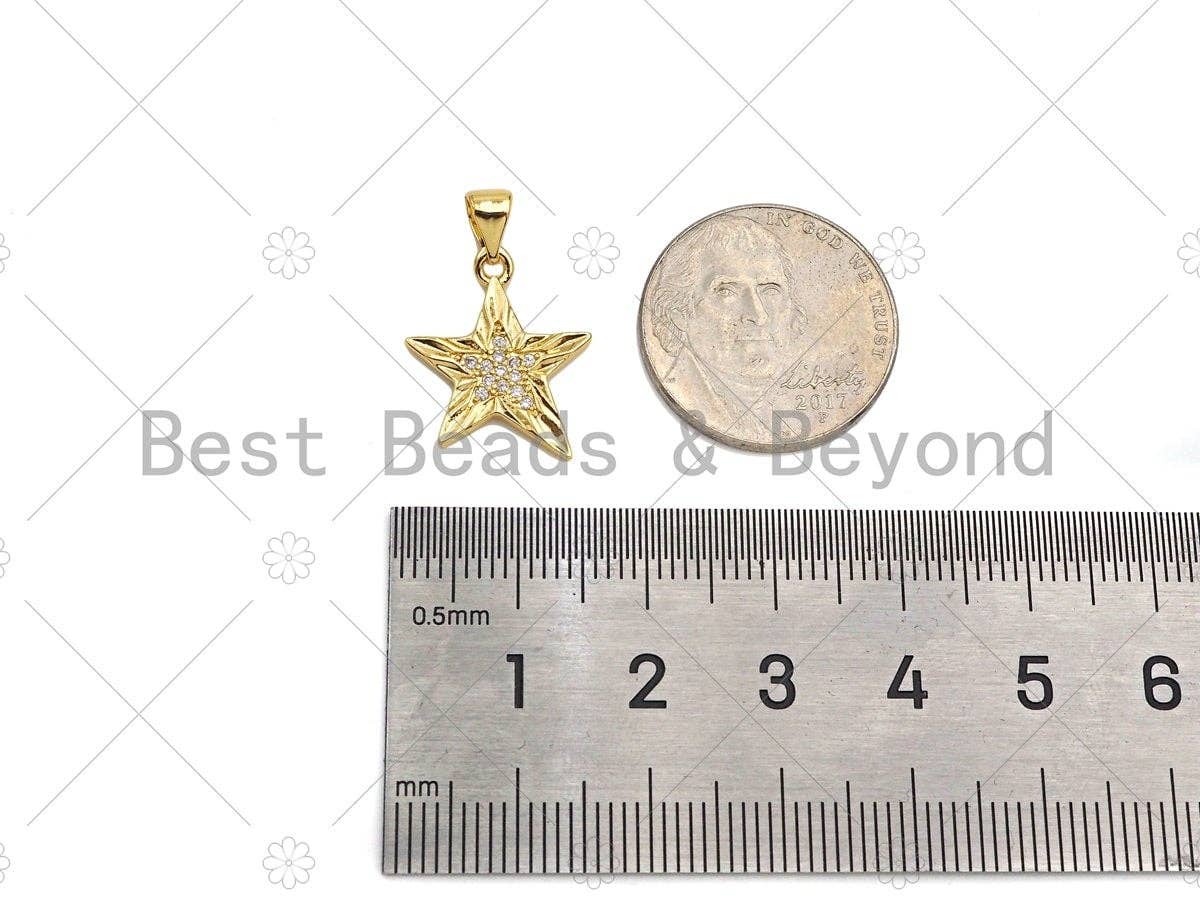 CZ Micro Pave Five Star Shape Pendant/Charm,CZ Dainty Gold Charm, Necklace Bracelet Charm Pendant,14x18mm,Sku#JD01