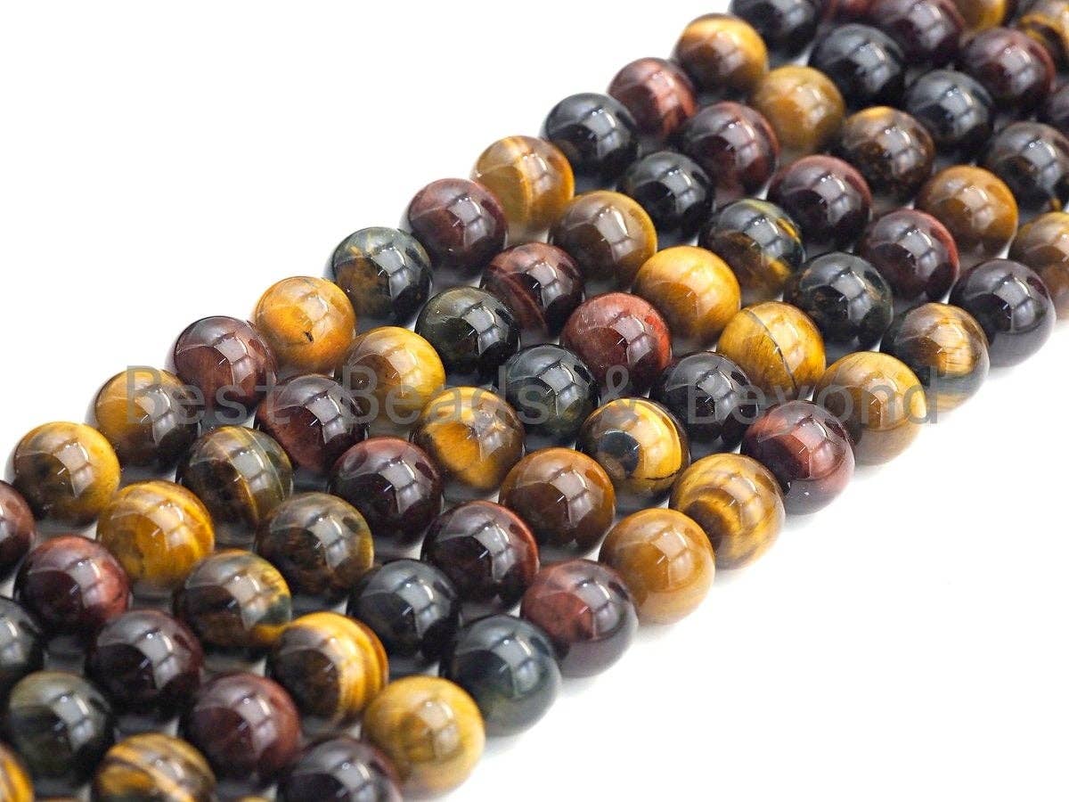 Quality Natural Red Yellow Blue Tiger Eye, Mixed Color Tiger Eye Beads, 6mm/8mm/10mm/12mm Tiger Eye Beads,15.5" Full Strand, sku#UA65