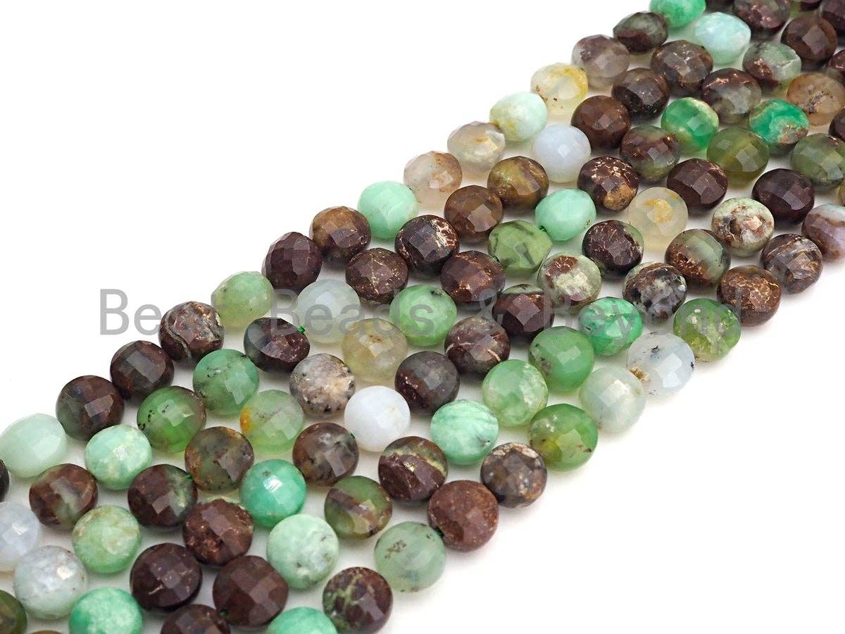 High Quality Natural Chrysoprase Checkerboard Cut Coin Shape beads, 8mm Turtle Shell Cut Chrysoprase  Beads, 16" Full strand, sku#UA43
