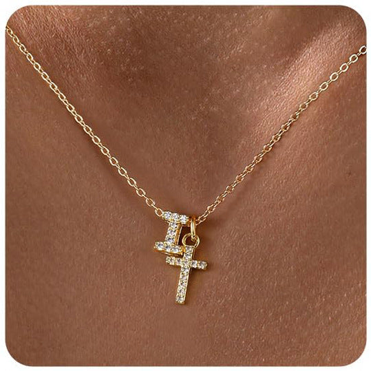 Zircon Inlaid 26 Letter Cross English Necklace