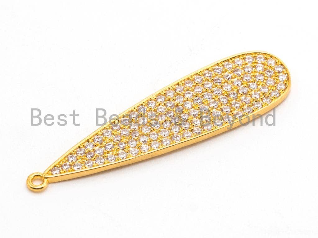 CZ Clear Fully Micro Pave Teardrop Pendant, Silver/Gold/Rose Gold/Gunmetal Tone, Cubic Zirconia Teardrop Charm Pendant, 11X43mm,sku#B70