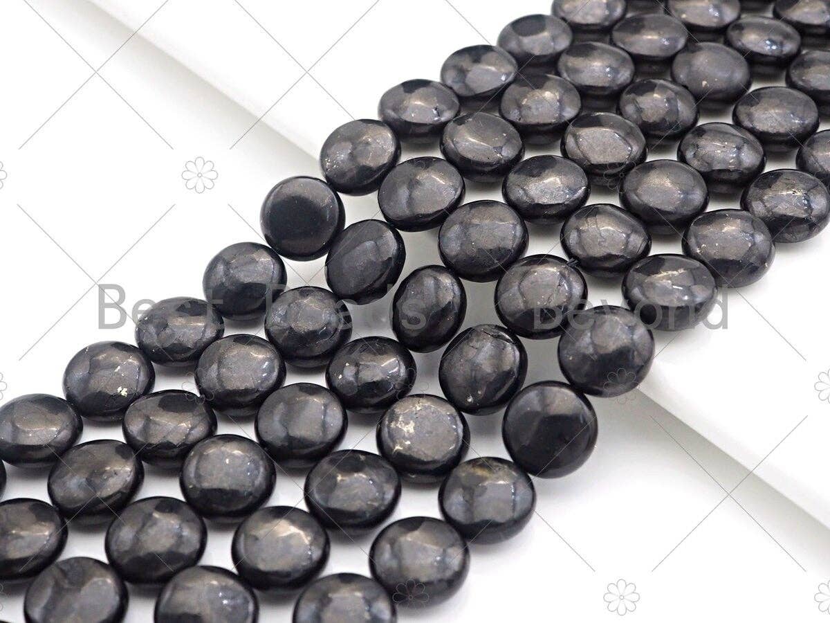 Top Quality Coin Shape Shungite, Smooth Shungite, Healing Energy, Genuine Shungite Beads 10mm/12mm, 15.5" Full Strand, Sku#U987