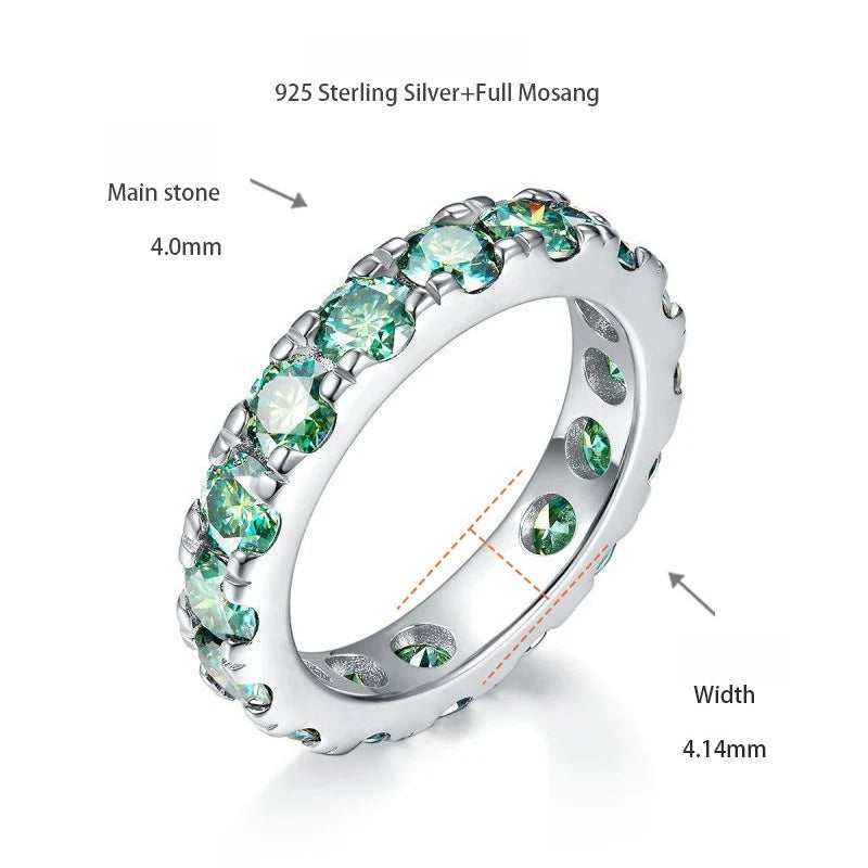 Blue-Green D-Color VVS1 Moissanite Stack Engagement Ring Set – 4mm Round Brilliant Cut, Sterling Silver Gold-Plated Band for Women & Men