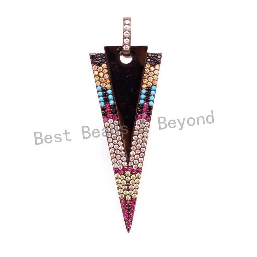 CZ Micro Pave Mixed Color Triangle Pendant with Diamond Bail, Cubic Zirconia Pendant,17x41mm, sku#F9