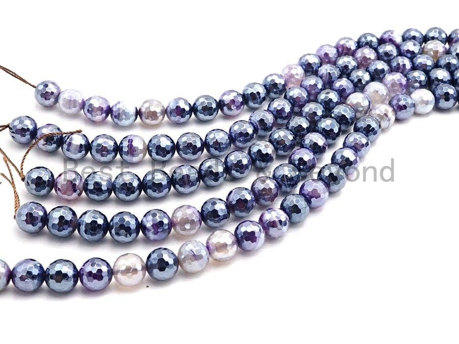 Mystic Plated Faceted Agate Beads,6mm/8mm/10mm/12mm, Plated Purple Agate Beads,15.5" Full Strand, SKU#U441