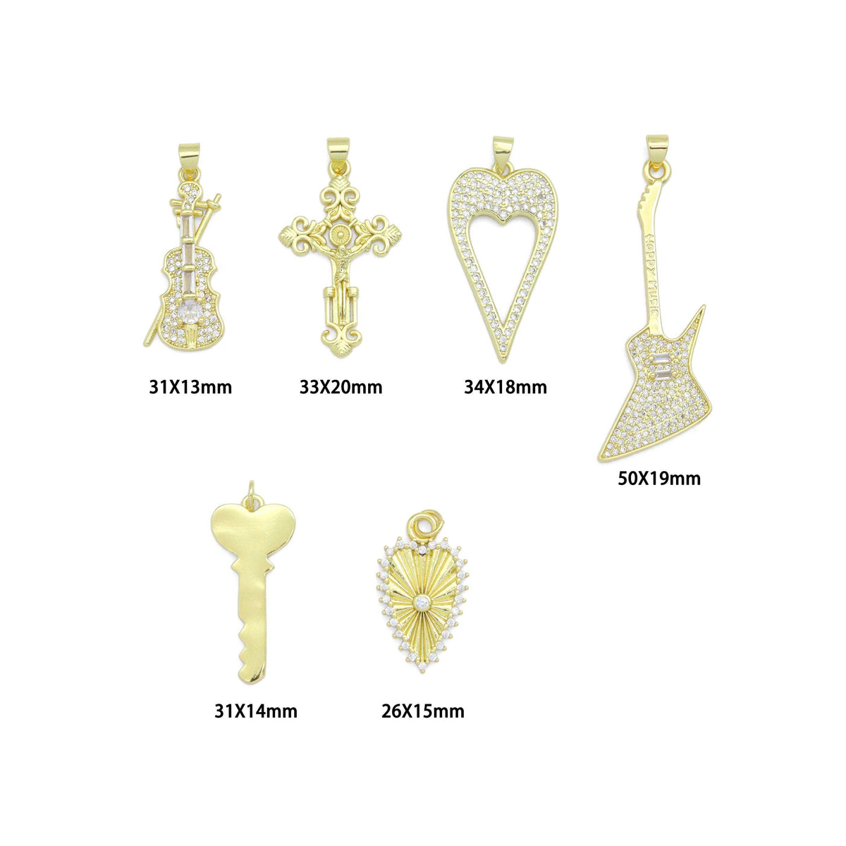 Gold Violin Guitar Cross Heart Key Charm Pendant,Sku#LK1257