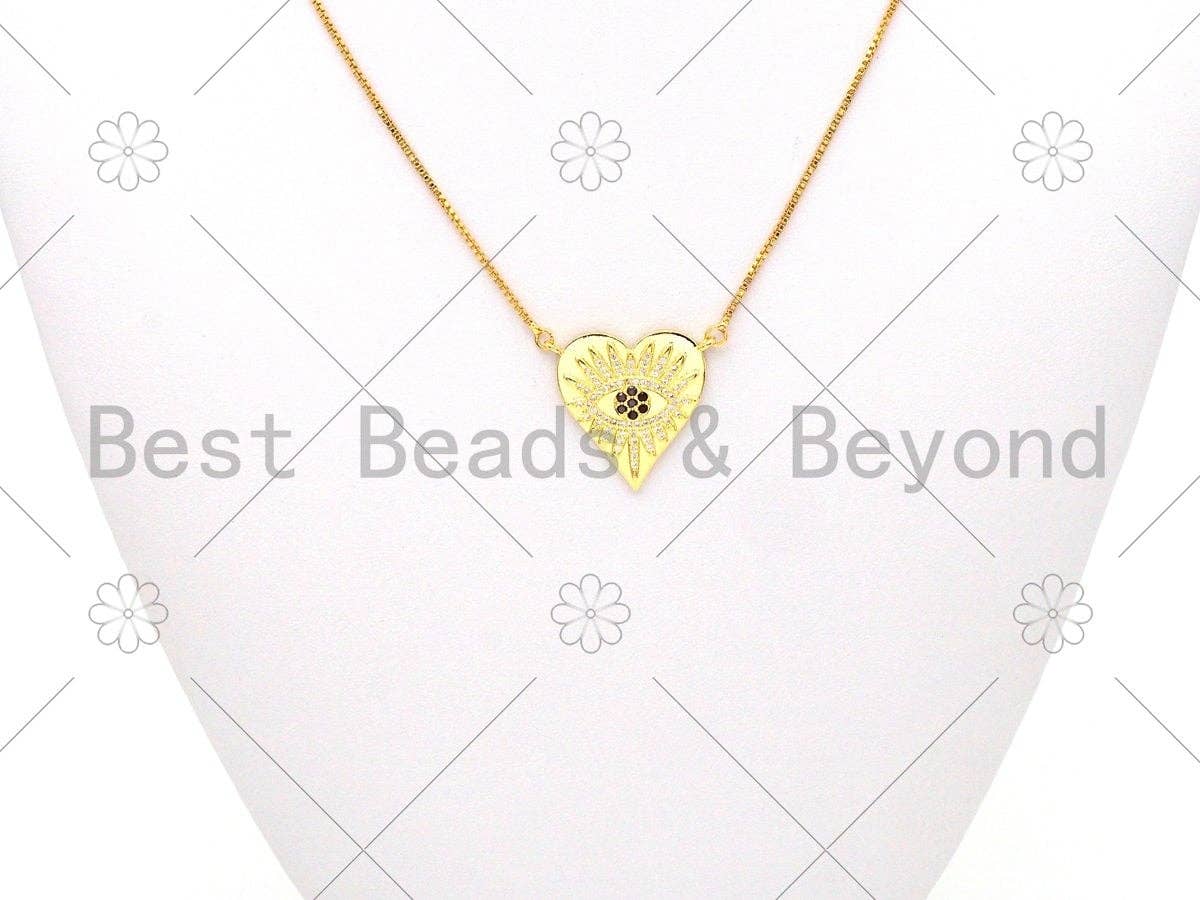 CZ Micro Pave Evil Eye On Round/Heart Shape Pendant,18K Gold Filled Evil Eye Charm, Necklace Bracelet Charm Pendant,22mm/23x25mm,Sku#LK382