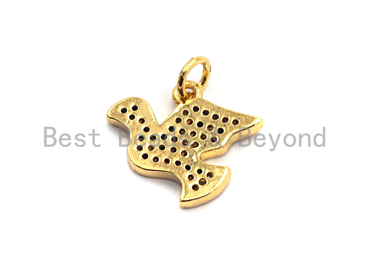 CZ Colorful Micro Pave Peace Dove Pendant, Pigeon Shaped Pave Pendant, Gold plated, 12x15mm, Sku#F832