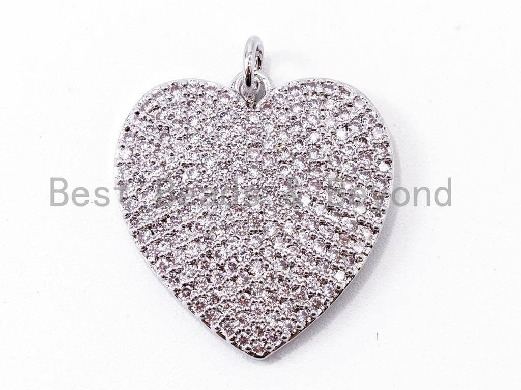 CZ Clear Micro Pave Heart Pendant/Charm, Heart Shaped Pave Charm, Gold/Rose Gold/Silver/Gunmetal plated,21x23mm, Sku#F360