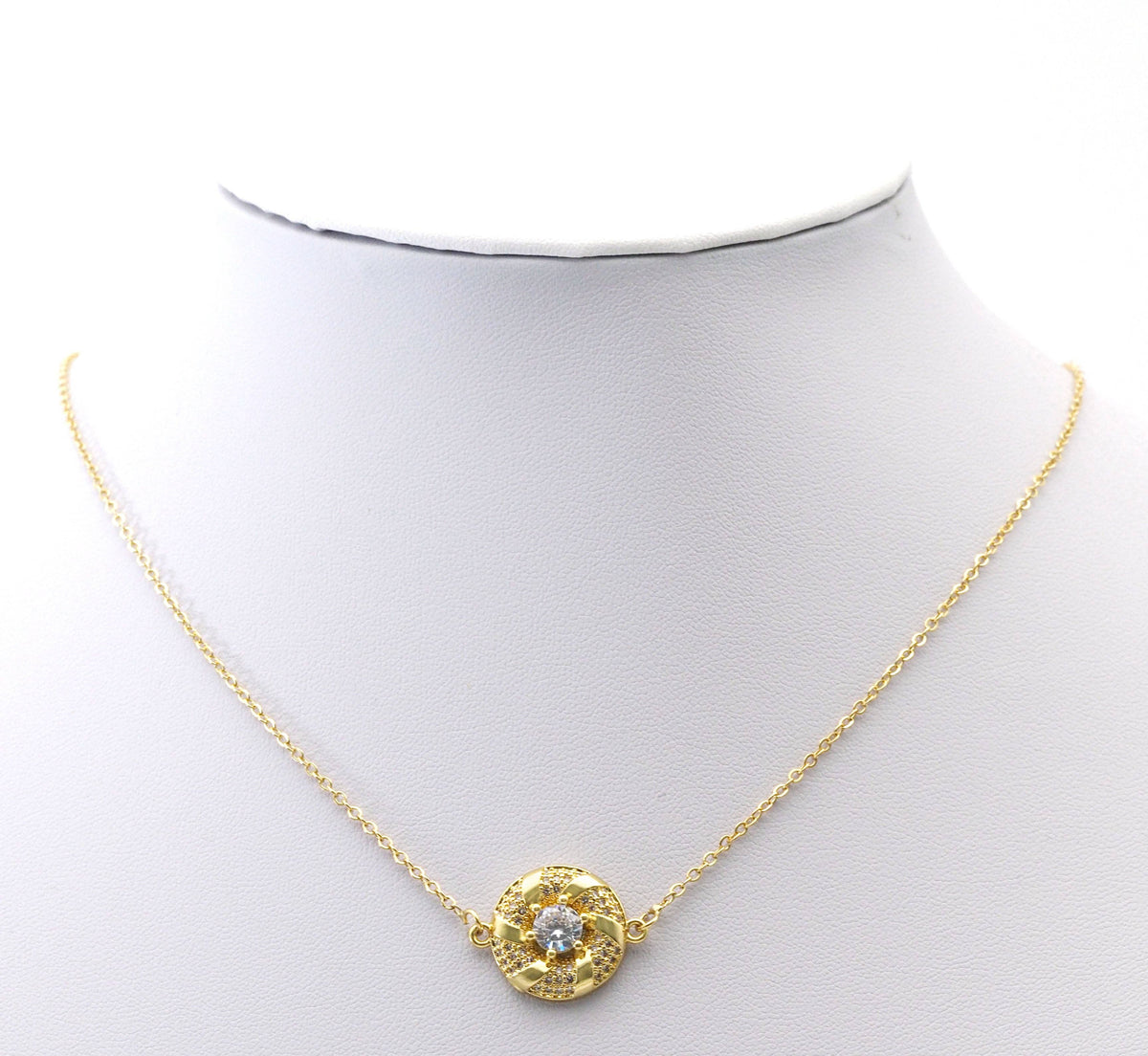 Big CZ Gold Swirl Round Connector Charm, Sku#LK769