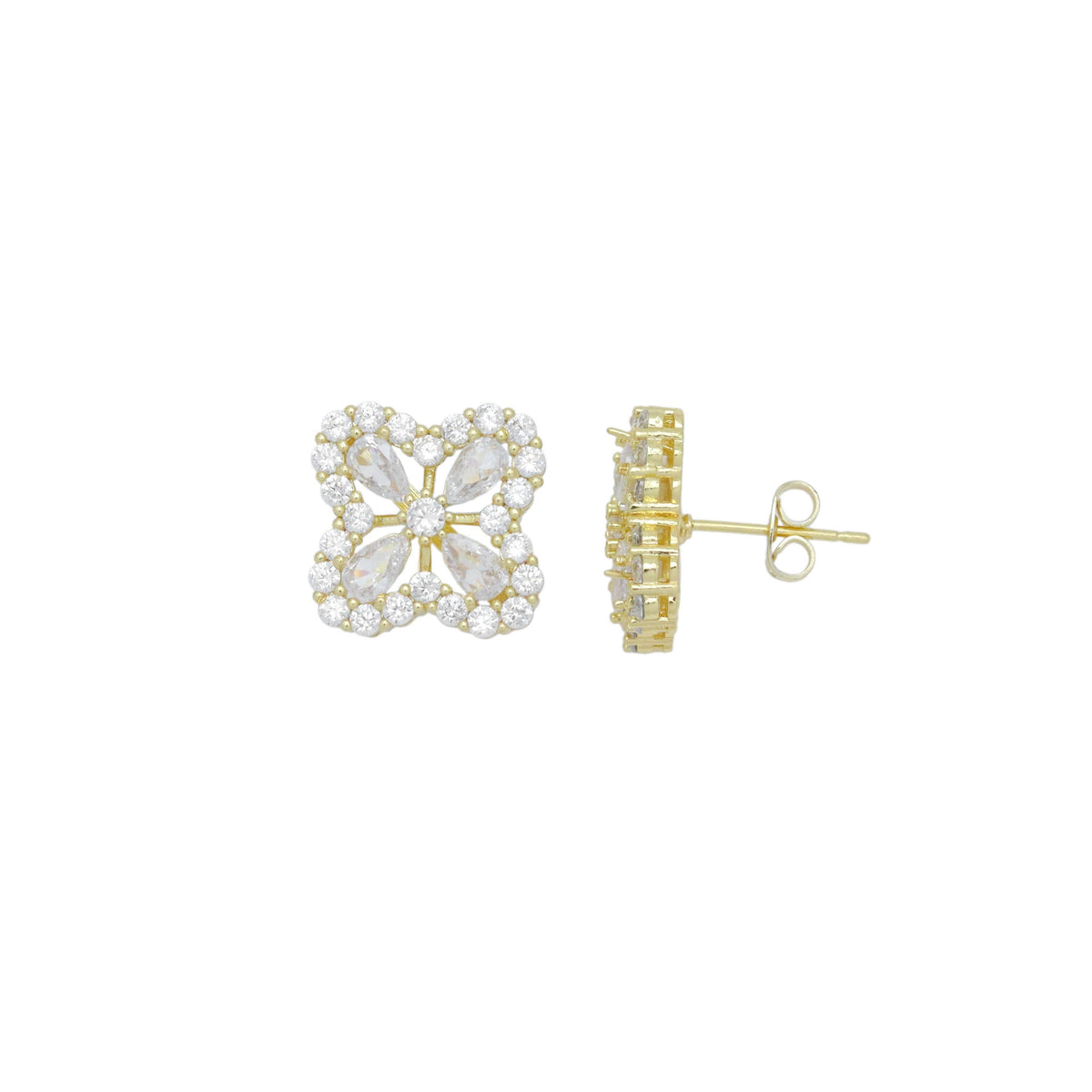 Clear CZ Crystal Gold Flower Stud Earrings, Sku#LX714/LX824