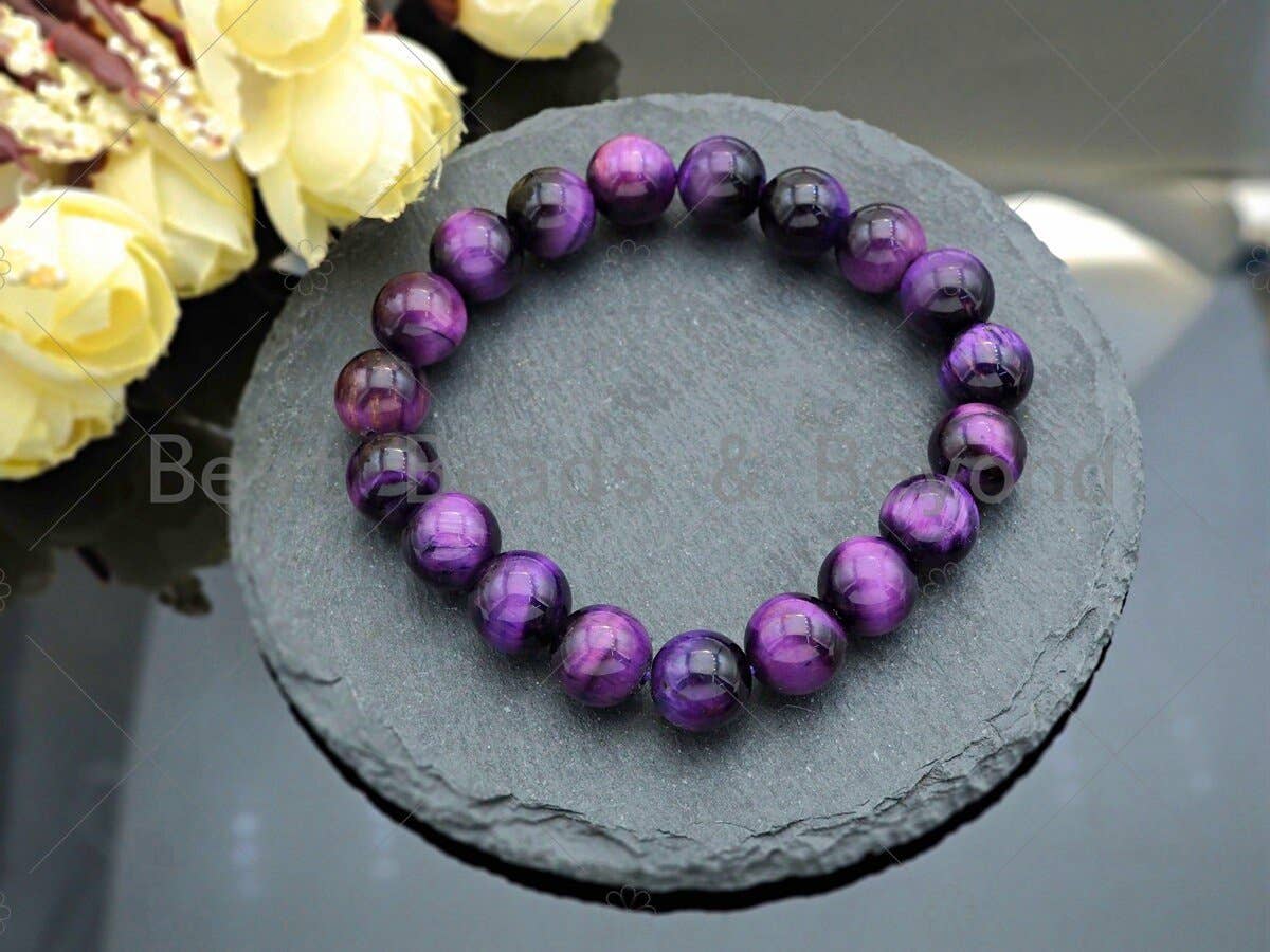 Natural Purple Tiger Eye Stretchy Bracelet
