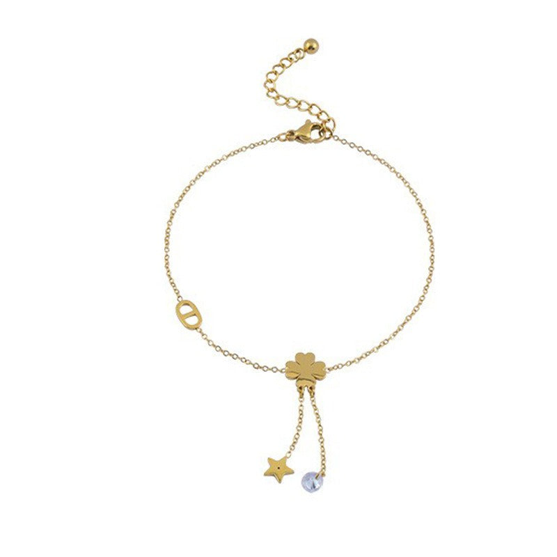 18K Gold Tassel Star Clover Anklet