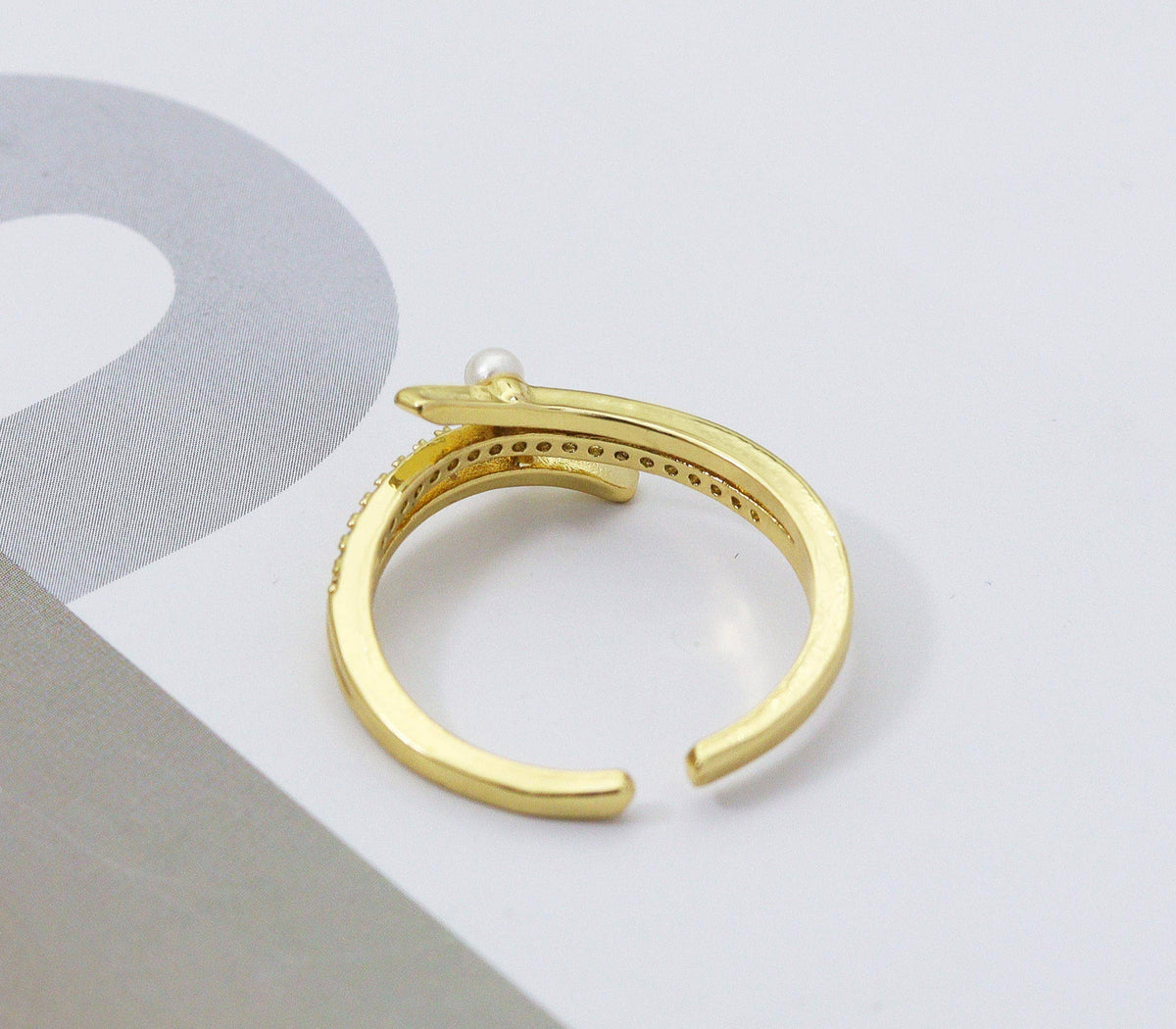 CZ Mother of Pearl Triple Circle Open Ring, Sku#LD244