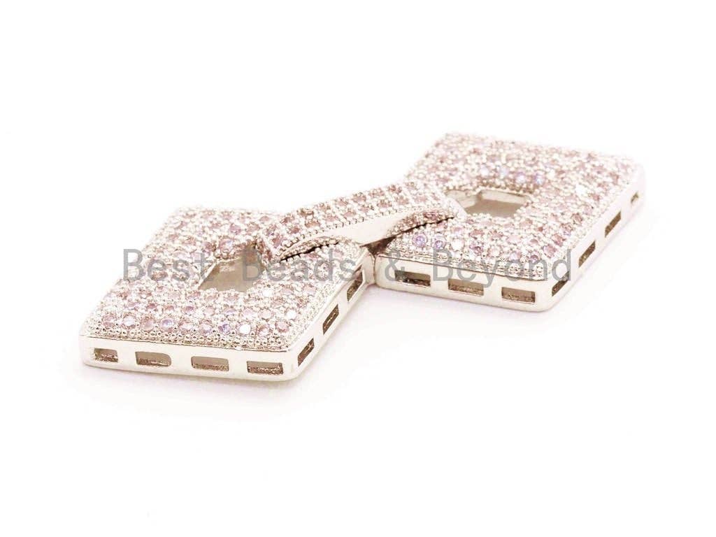 CZ Micro Pave Double Diamond Fold Over Multi-Stand Clasp, Cubic Zirconia Buckle Clasps,17x42mm,1pc, sku#H13