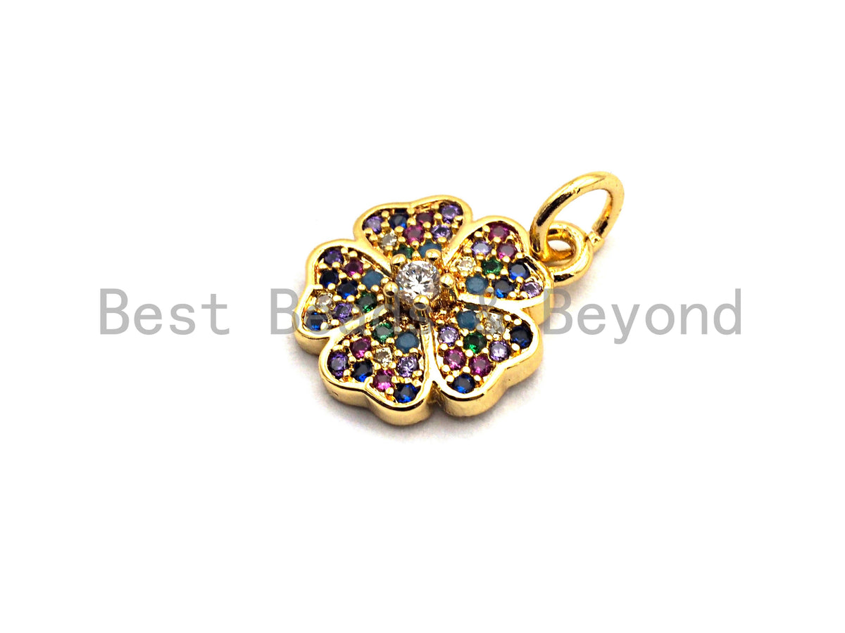 CZ Colorful Micro Pave Peace Sign Pendant, Cubic Zirconia Pave Pendant, Gold plated, 11x13mm, Sku#F822