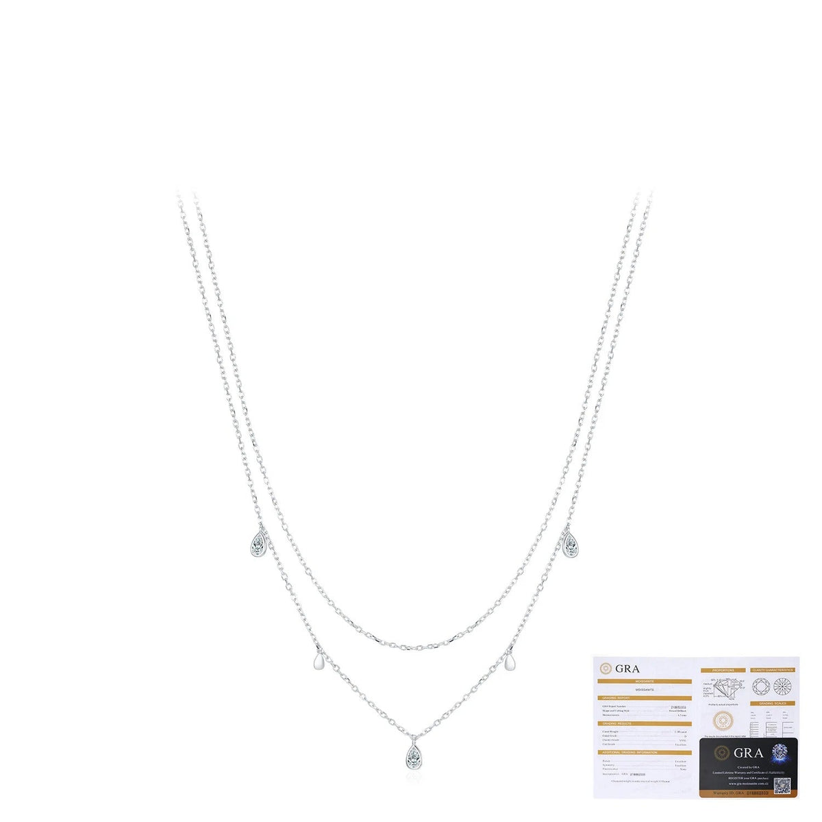 Geometric Double-Layer Drop Pendant Necklace in Sterling Silver with D-Color VVS1 Moissanite