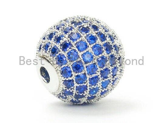 6/8/10/12mm Micro Pave Cobalt Blue CZ Stone Round Ball,  Blue Pave Gold/Silver/Rose Gold/Black Rhodium Bead Focal, Pave Beads, sku#G308B