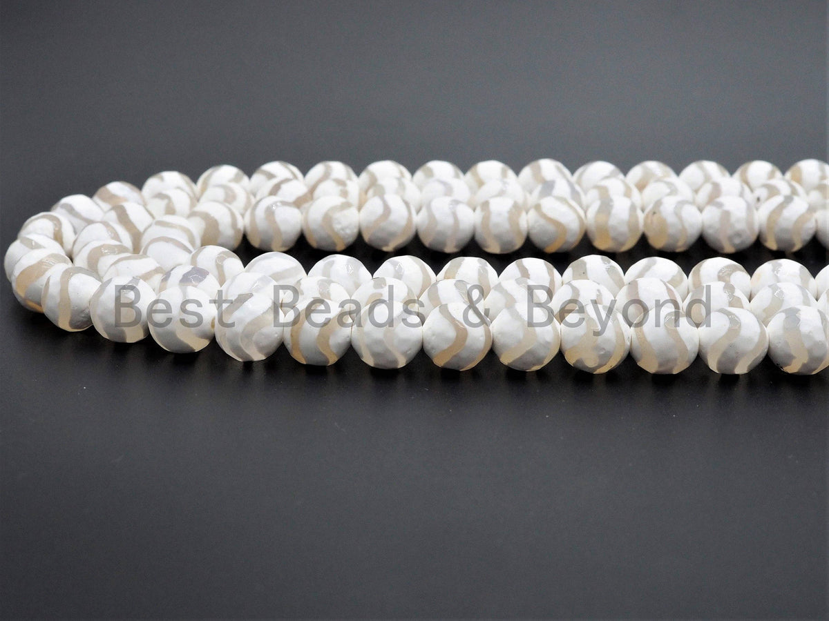 Quality Dzi White Agate beads, Round Faceted Wavy Lines, 6mm/8mm/10mm/12mm, Tibetan beads, White Lace Agate Beads, 15.5inch strand, SKU#U402
