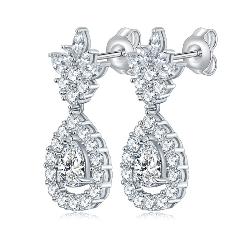 S925 Sterling Silver Pear Cut Moissanite Dangle Earrings  5x7mm Teardrop Cluster Earrings With GRA Certificate Platinum Plated Jewelry Gift Box Set