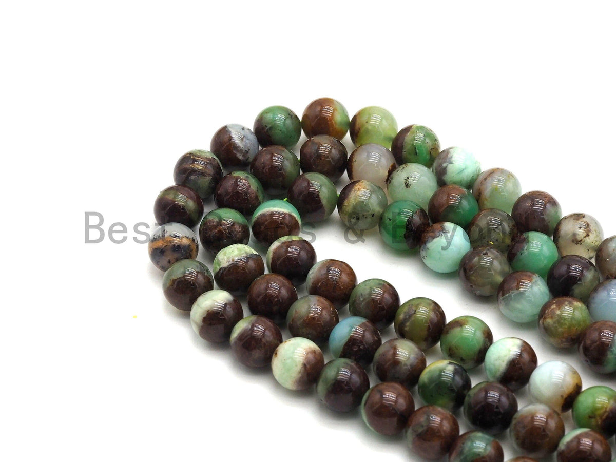 High Quality Chrysoprase  Round Smooth Beads, 8mm/10mm/12mm Beads,Green Brown Gemstone Beads, 15.5'' Full Strand, SKU#U434