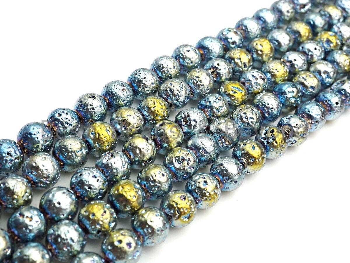 NEW COLOR!! Plated Lava Round Beads, 8mm/10mm Green Gold Gemstone Beads, Lava Gemstone Beads, 15.5" Full Strand, sku#U874