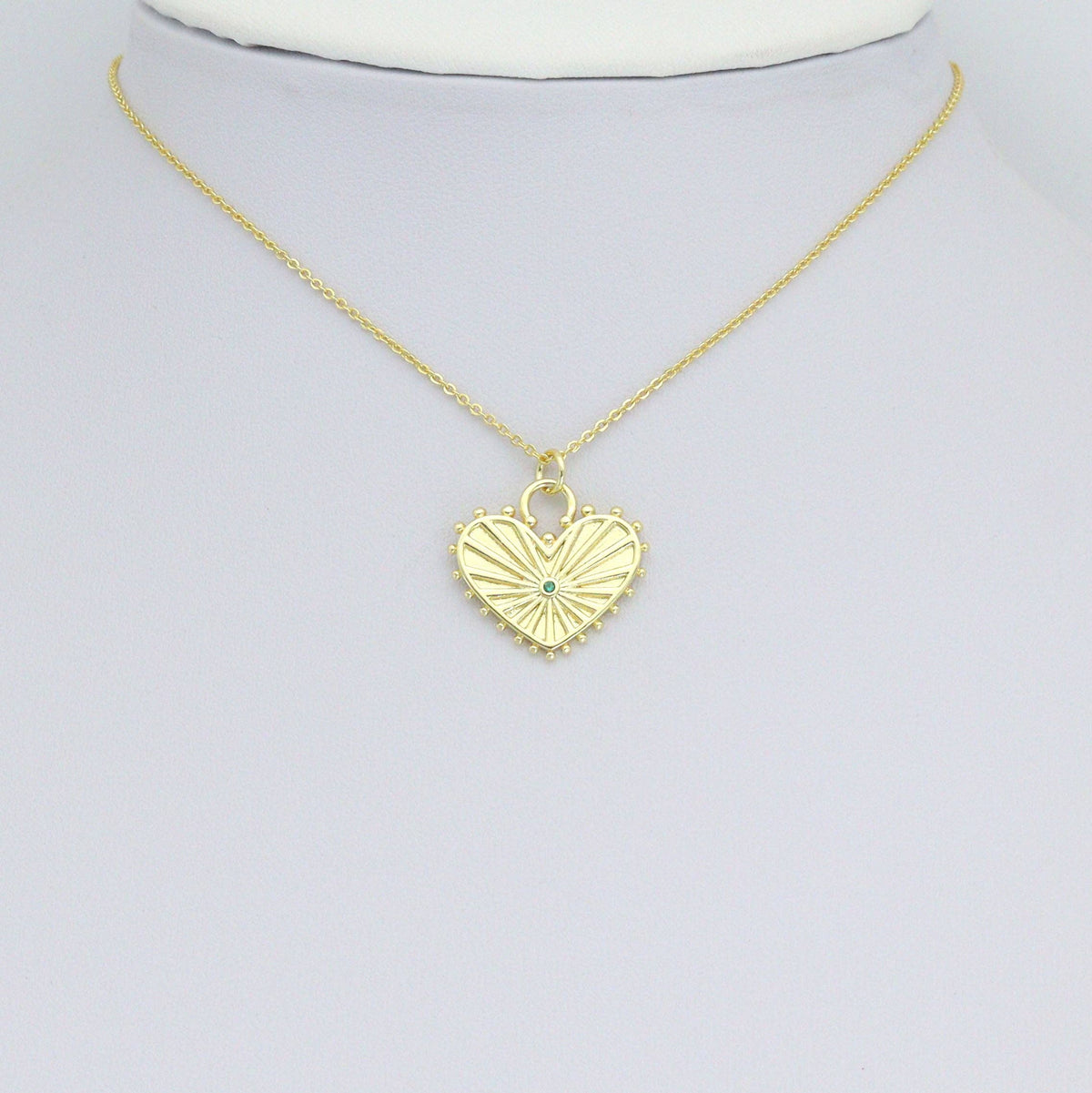 Green CZ Center Heart Lock Charm Pendant, Sku#LK1175
