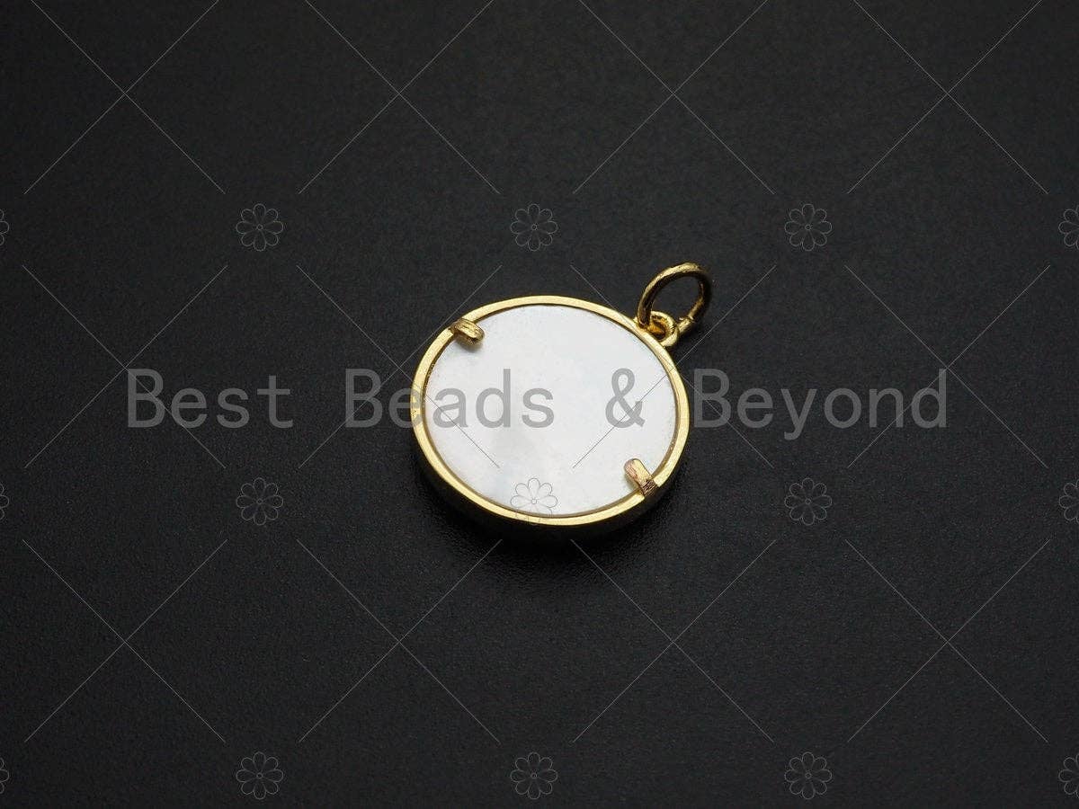 18K Gold CZ Micro Pave Cross on Mother-of-pearl Pendant ,SKU#Z1119