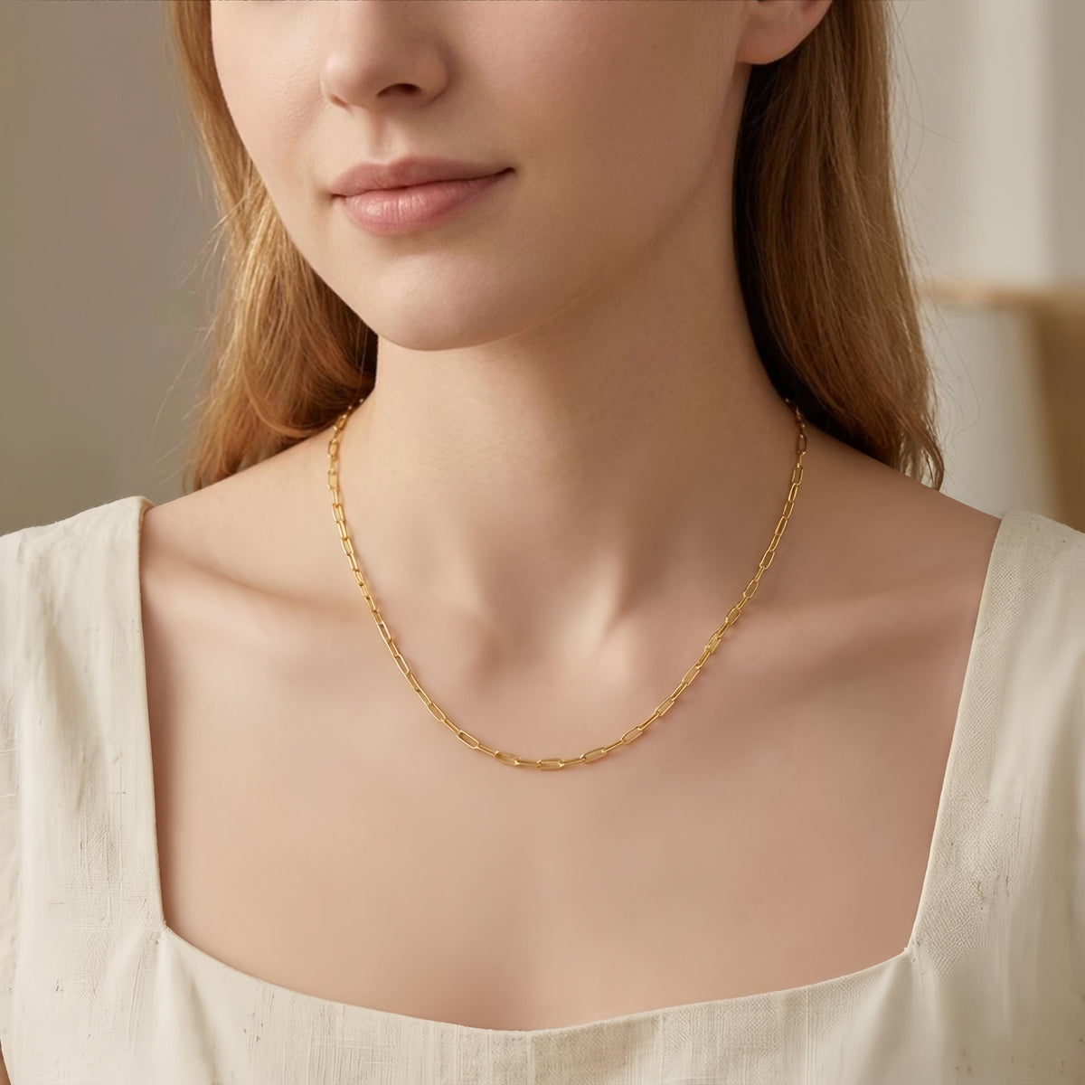 925 Sterling Silver Elegant Gold Paperclip Chain Necklace with Adjustable Length and Lobster Clasp