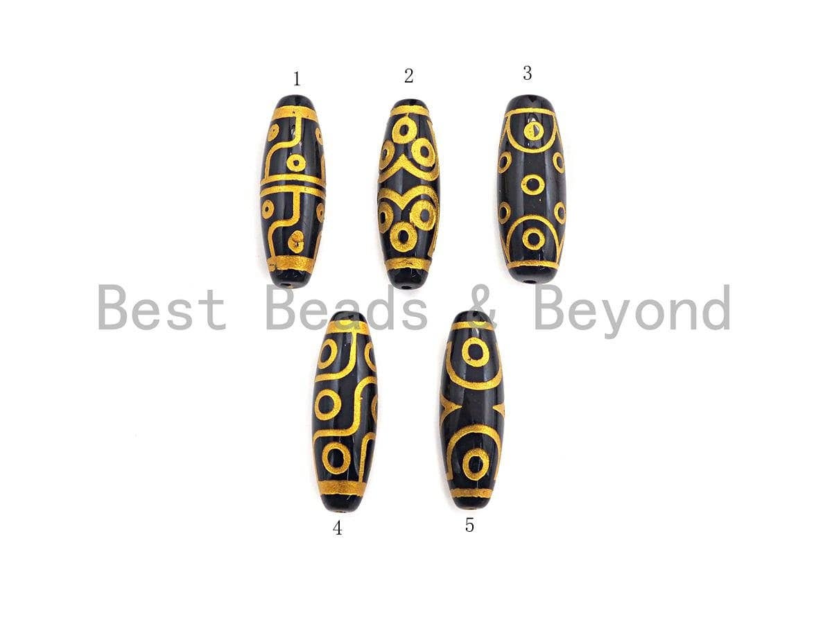 Natural Tibetan Agate Long Oval Shape Beads, Black Gold Dzi beads, Barrel Agate Beads, 10x30mm, sku#U585