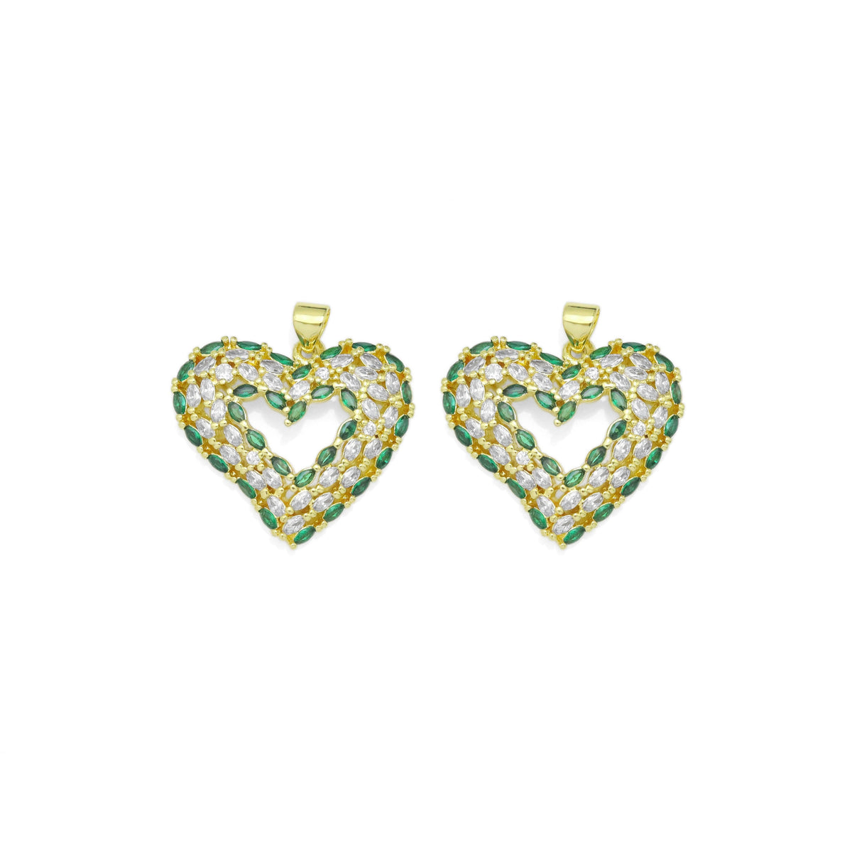 Green Clear Baguette CZ Heart Charm, Sku#LK943
