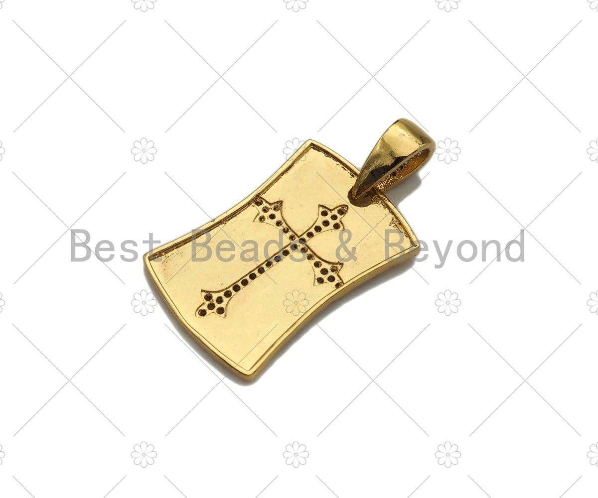 CZ Micro Pave Dual Color Cross On Shield Pendant, Sku#L281
