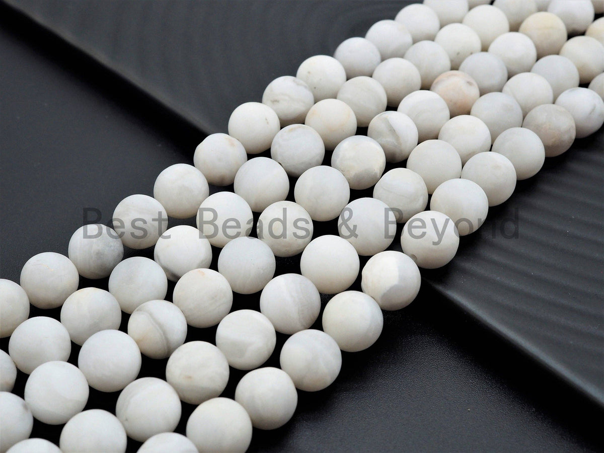 Natural white Lace Agate Beads, 6mm/8mm/10mm/12mm Smooth Matte Round Gemstone Beads, White Lace Agate Beads, 15.5'' Full Strand, SKU#U378