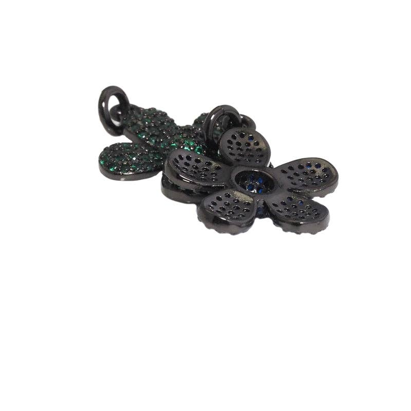 Purple/Green/Turquoise/Black/Fuchsia/Champagne /Blue CZ Flower Charm, Sku#ML68