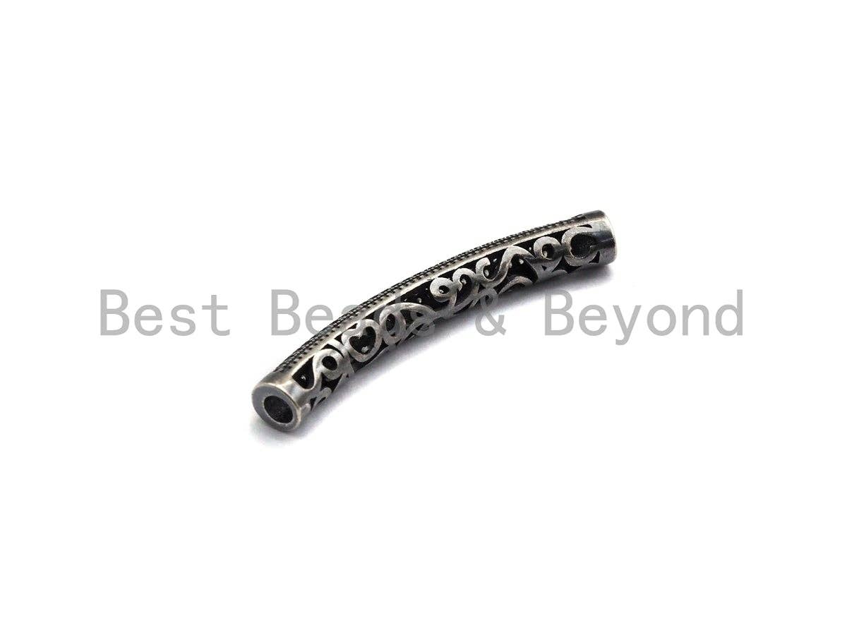 Antique Silver Color CZ Micro Pave Tube for Bracelet/Necklace, Cubic Zirconia Separator Tube in Oxidized Silver, 5x40mm, sku#X123