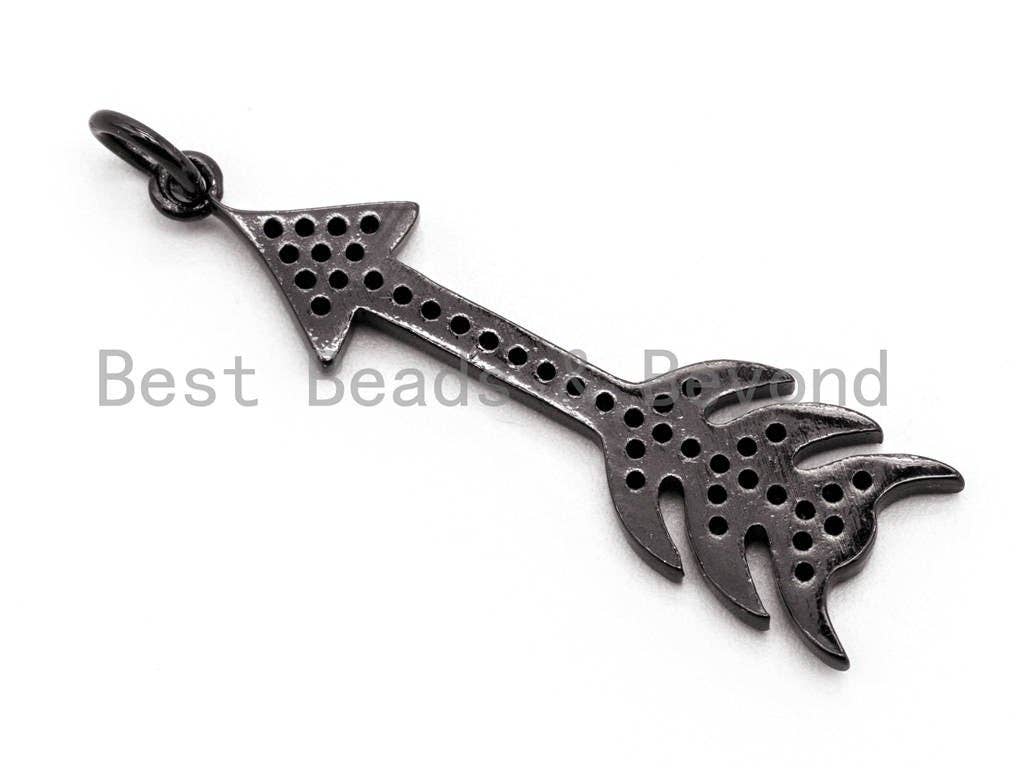 Black CZ Pave On Black Micro Pave Cupid Arrow Charm, Cupid Arrow Beads, Men's Jewelry Findings, Pave Arrow Charm Pendant 8x31mm, sku#F385