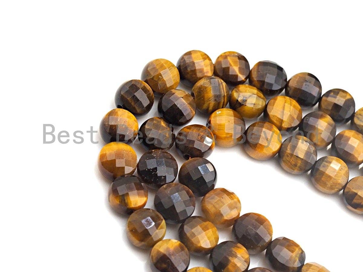 High Quality Natural Yellow Tiger Eye Checkerboard Coin Shape beads, 6mm/8mm/10mm Turtle Shell Cut Tiger Eye, 16" Full strand, Sku#U695